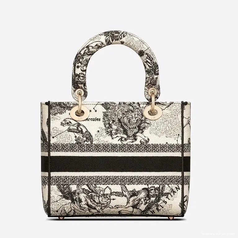 Cheap Jouy Motif White Zodiac Canvas de Bag Medium Toile Lady D-lite 0404 Hot Sale